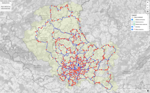 GoGoVëlo map screenshot that shows the photo locations, activity lines and the visited communes.